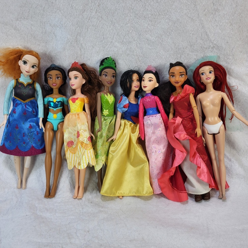 Disney Princess Dolls Lot of 8 Anna Ariel Jasmine Belle‎ Tiana Snow White
